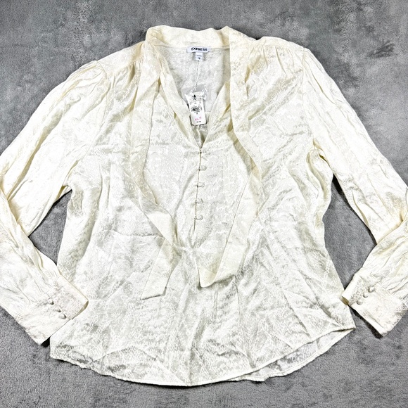 Express Women XL Cream Jacquard Blouse Long Sleeve Button Front NWT - Picture 1 of 14